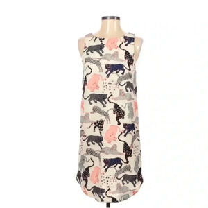 H&M Sleeveless Dress Ivory Big Cats Womens 4 Novelty Print Leopard Cheetah